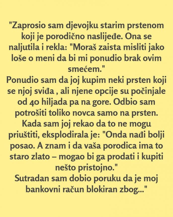 “Zaprosio sam djevojku starim prstenom koji je porodično naslijeđe…” - featured image “Zaprosio sam djevojku starim prstenom koji je porodično naslijeđe…” - featured image