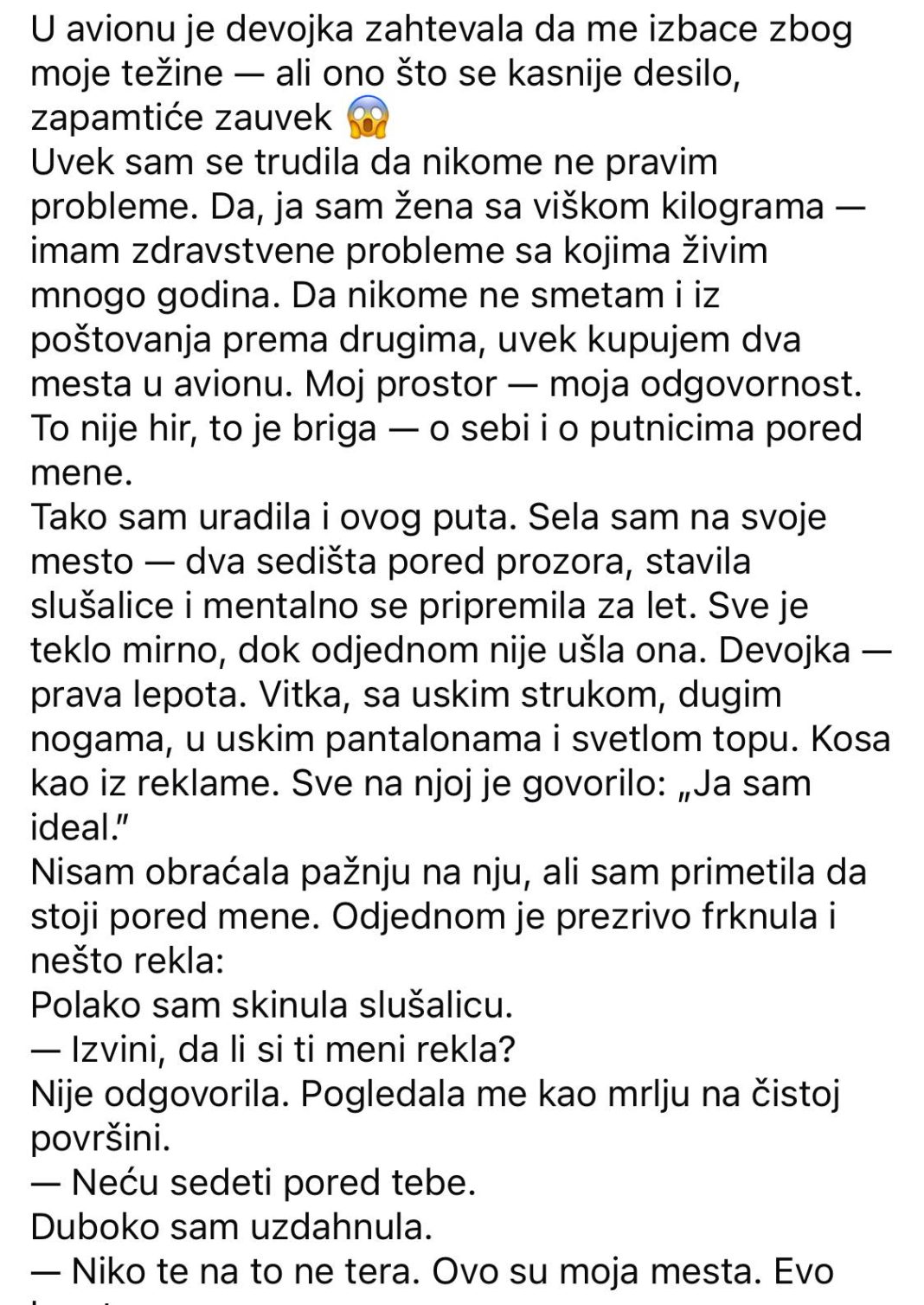 U avionu je devojka odbila da sedi pored mene zbog moje težine — ali sve se odvilo drugačije. - featured image U avionu je devojka odbila da sedi pored mene zbog moje težine — ali sve se odvilo drugačije. - featured image